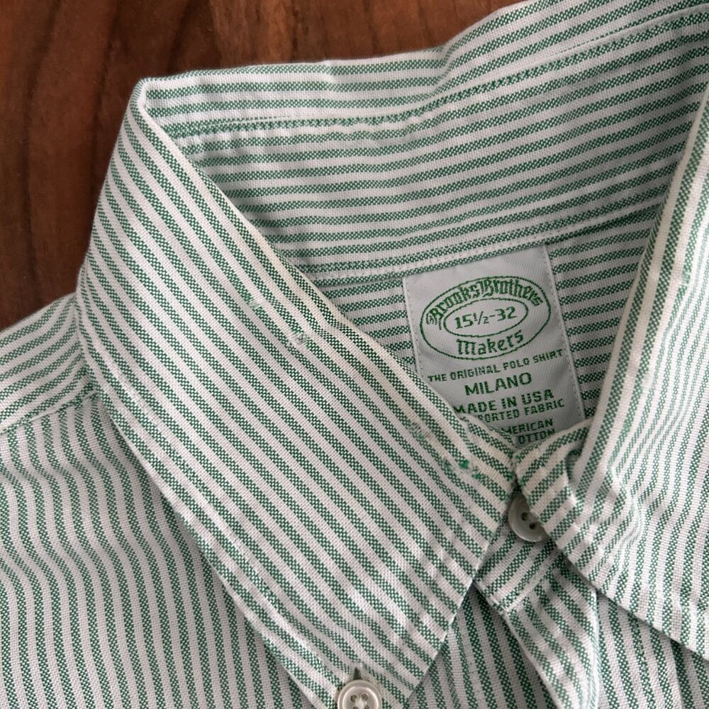Brooks Brothers Light Green Pinstripe 100% Cotton Button-down Long-sleeve Shirt - Picture 3 of 8